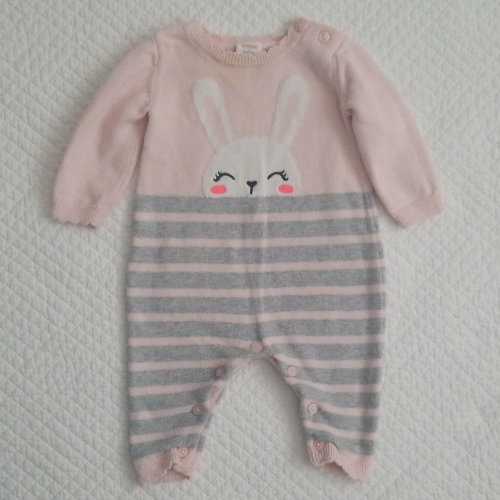 Gymboree baby sweater onesie bunny stripes 0-3 mo